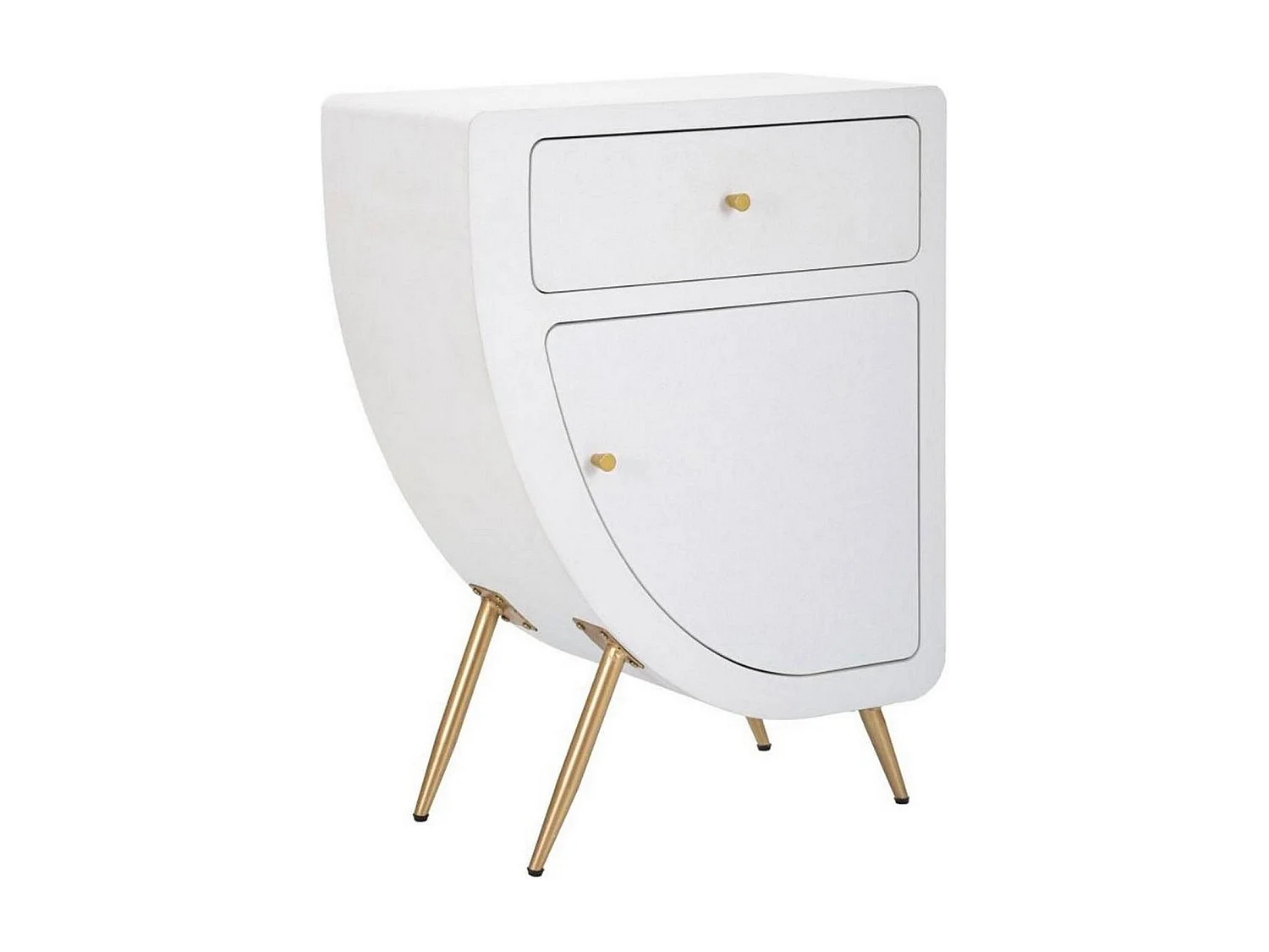 Mesa de cabeceira Suze, cómoda baixa, mesa de cabeceira, prateleira de cama, branco e dourado, 60x32 h79 cm