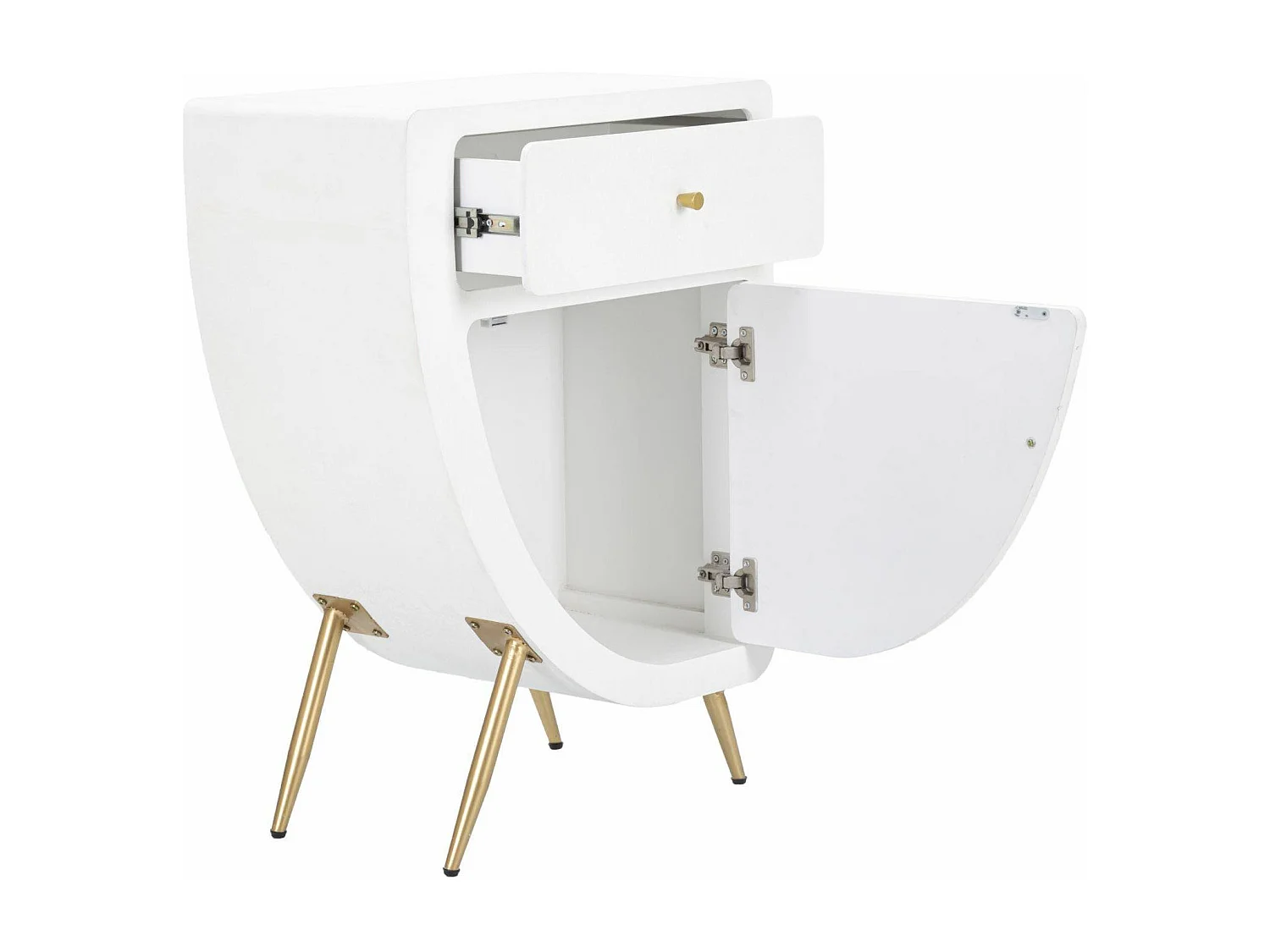 Mesa de cabeceira Suze, cómoda baixa, mesa de cabeceira, prateleira de cama, branco e dourado, 60x32 h79 cm