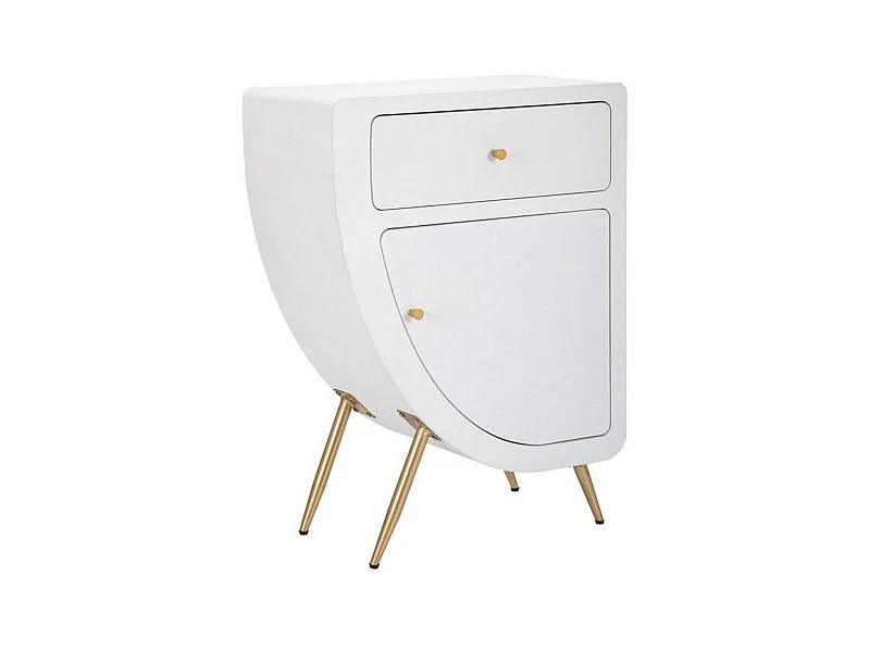 Chevet Suze, Commode basse, Table de nuit, Étagère de chevet, Blanc et Or, 60x32 h79 cm