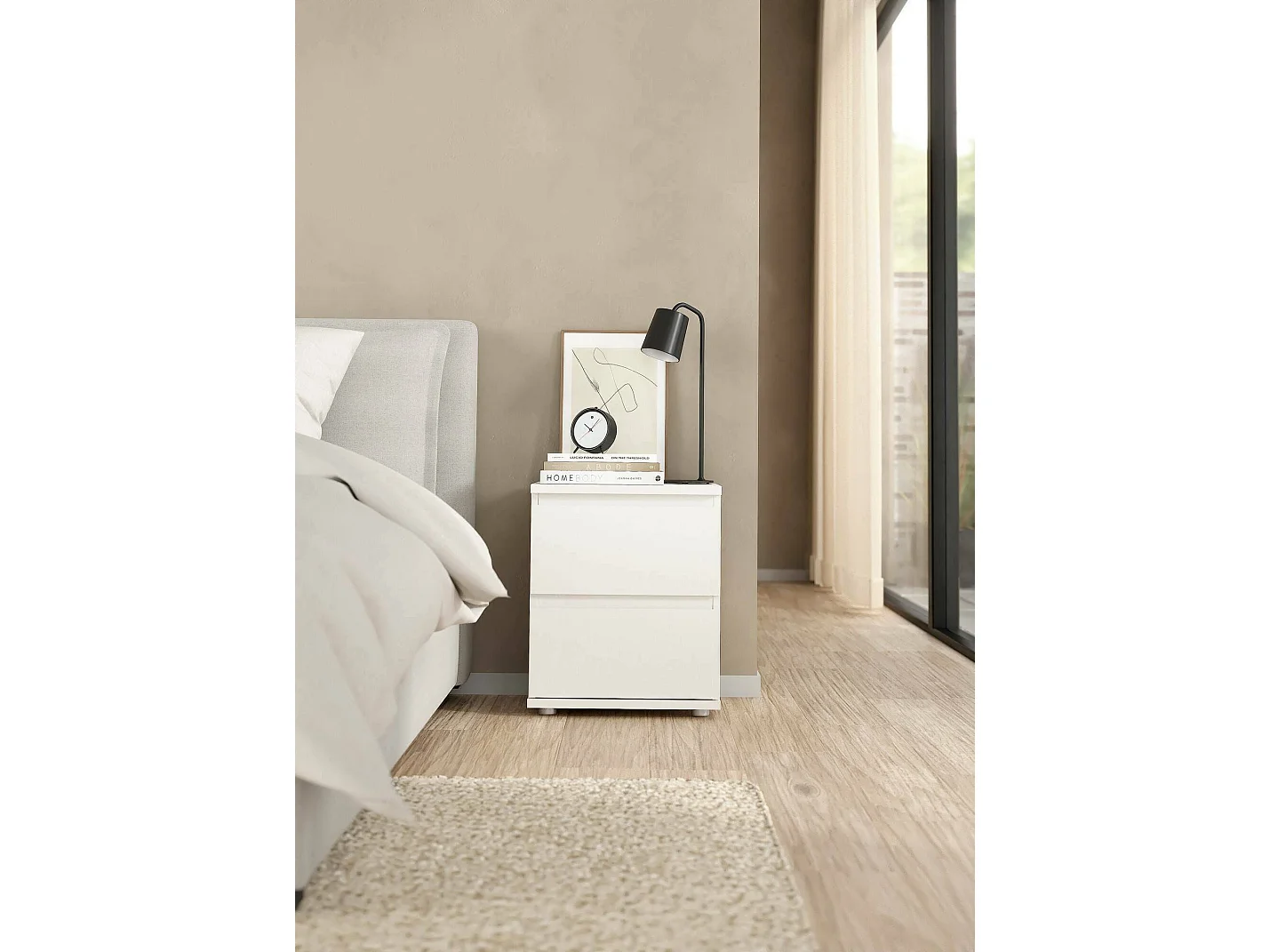 Chevet Drugan, Commode basse, Table de nuit, Étagère de chevet, 40x34 h48 cm, Blanc