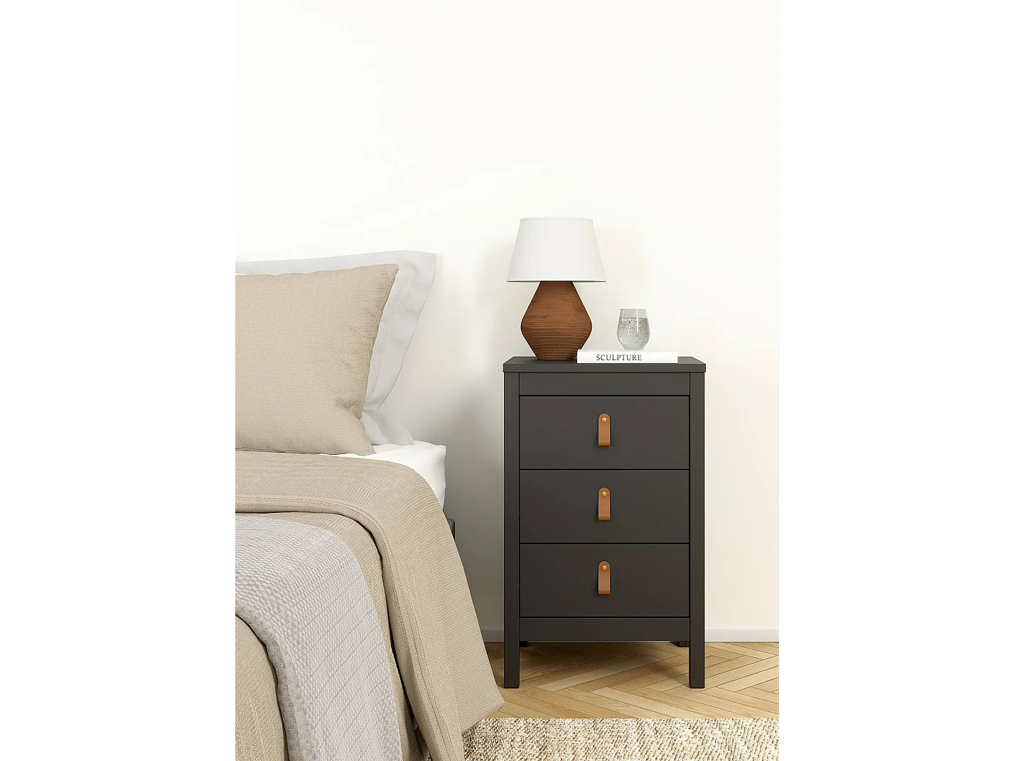 Nachttisch Dsain, Niedrige Kommode, Tisch, Multifunktionaler Nachttisch, 44x38 h70 cm, Schwarz