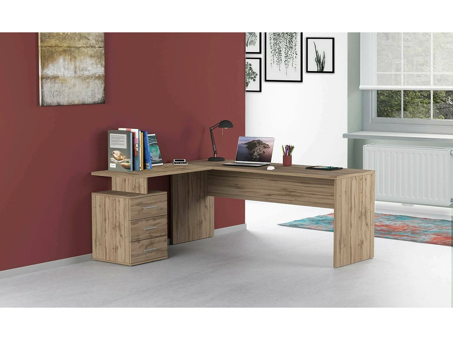Dguarin Desk, Bureau PC d'angle, Table de bureau polyvalente, Bureau multi-positions peu encombrant, 100% Made in Italy, 160x60h75 cm, Chêne