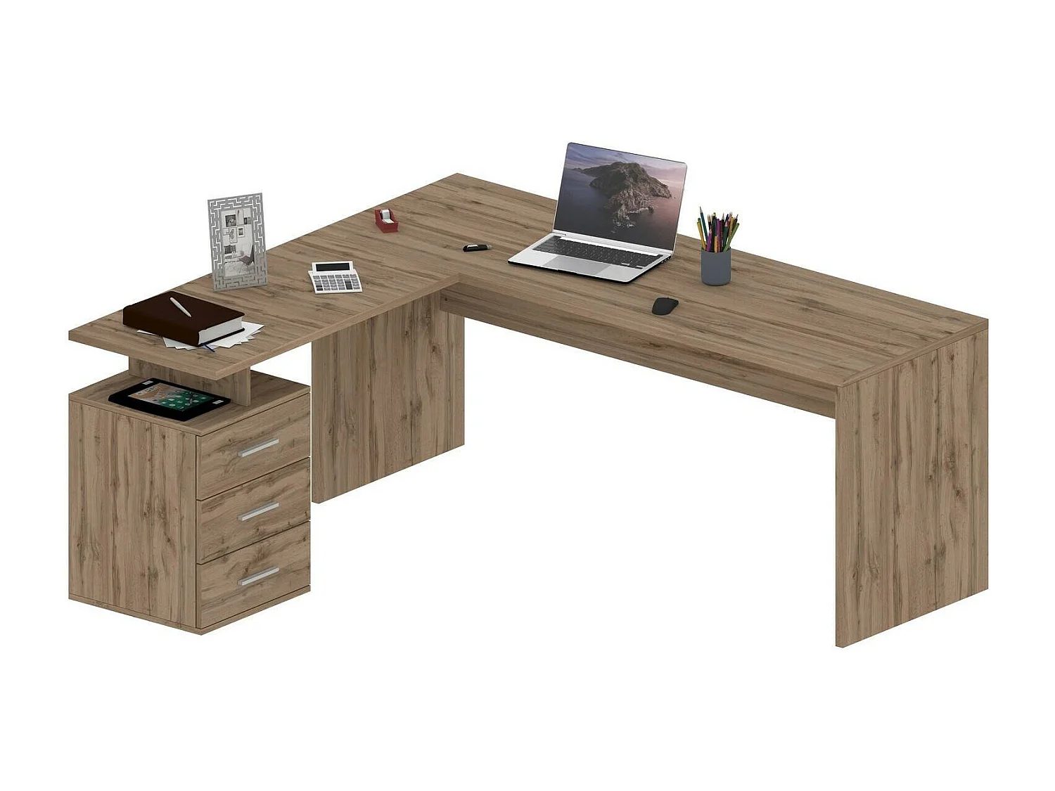 Dguarin Desk, Bureau PC d'angle, Table de bureau polyvalente, Bureau multi-positions peu encombrant, 100% Made in Italy, 160x60h75 cm, Chêne