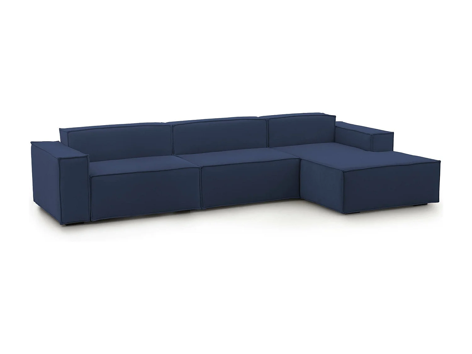 Festes Sofa Dmaiol, Modulares 4-Sitzer-Sofa mit rechter Halbinsel, 100% Made in Italy, Modernes Sofa aus Stoff, Cm 340x170h70, Blau