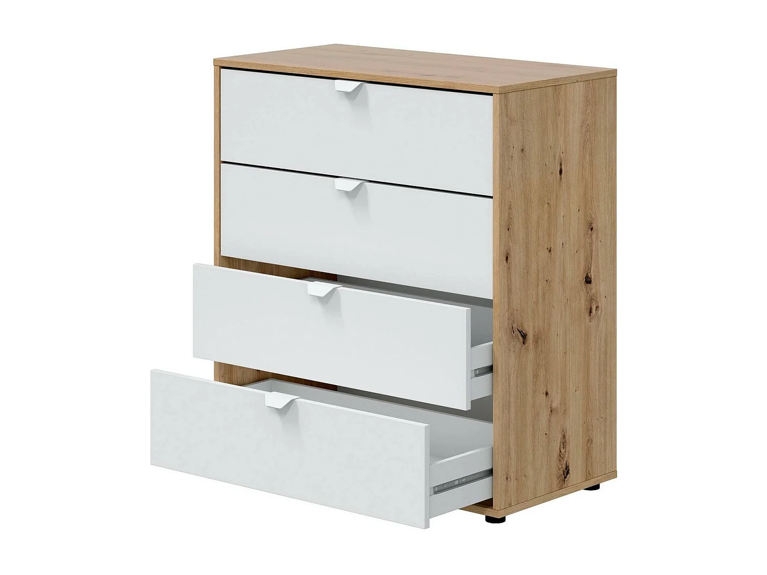 Nachttisch Dzigon, Niedrige Kommode, Tisch, Multifunktionaler Nachttisch, 78x40 h86 cm, WeiÃŸ und Knoteneiche