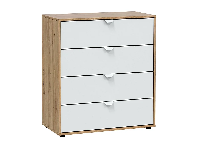 Dzigon nachtkastje, Laag dressoir, Nachtkastje, Bedplank, 78x40 h86 cm, Wit en Knot Eiken