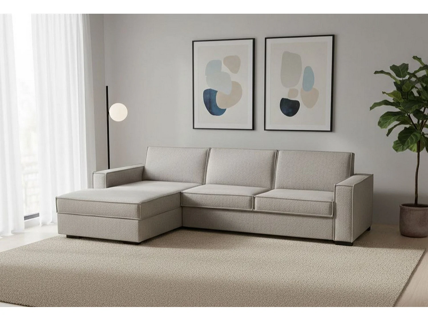 Canapé fixe Dfabbia, Canapé d'angle, 100% Made in Italy, Canapé de salon avec, Péninsule conteneur gauche, avec accoudoirs standards, Cm 280x95h90, Taupe