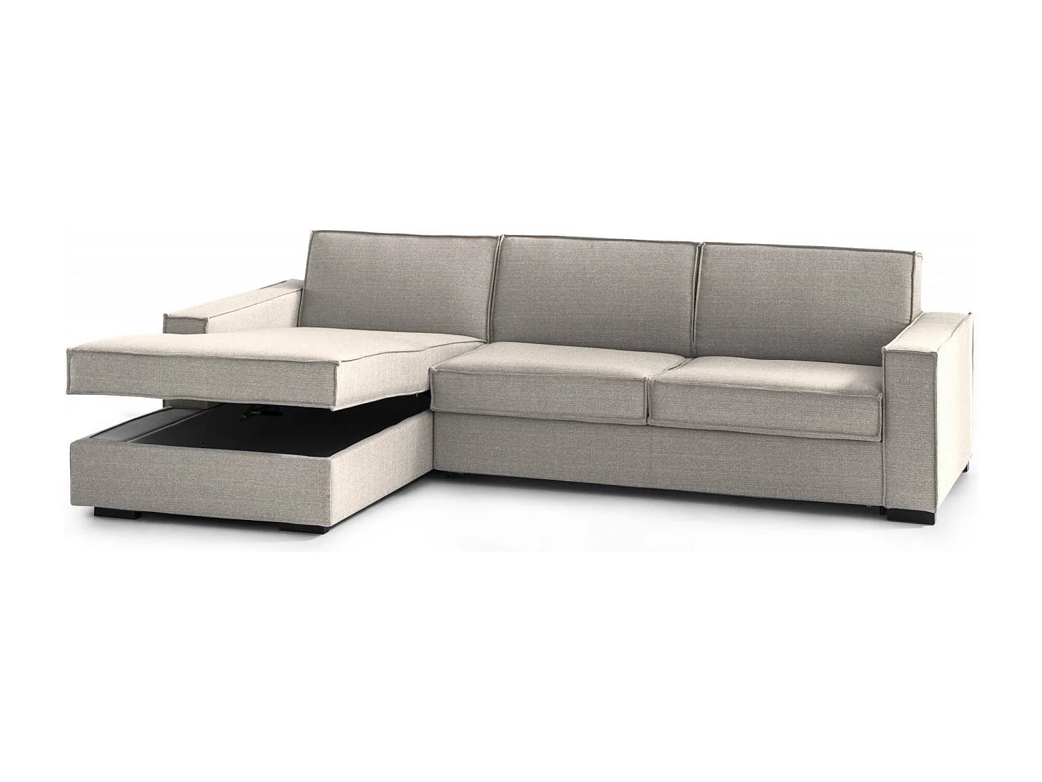 Sofá fijo Dfabbia, Sofá de esquina, 100% Made in Italy, Sofá Salón con, península de contenedores Izquierda, con reposabrazos estándar, Cm 280x95h90, Tórtola