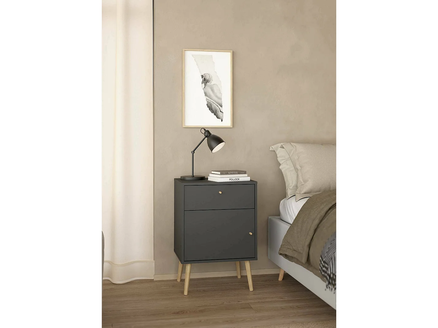 Chevet Dsal, Commode basse, Table de nuit, Étagère de chevet, 50x39 h72 cm, Gris