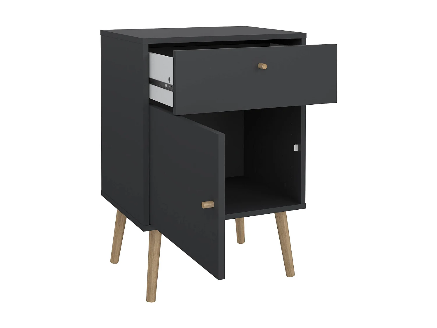 Chevet Dsal, Commode basse, Table de nuit, Étagère de chevet, 50x39 h72 cm, Gris