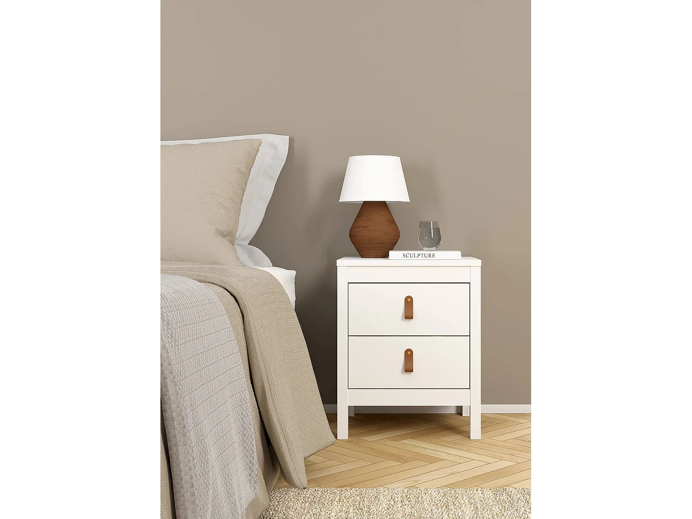 Comodino Fred, 2 Cassetti, 38.4x43.8x54.1h cm Bianco