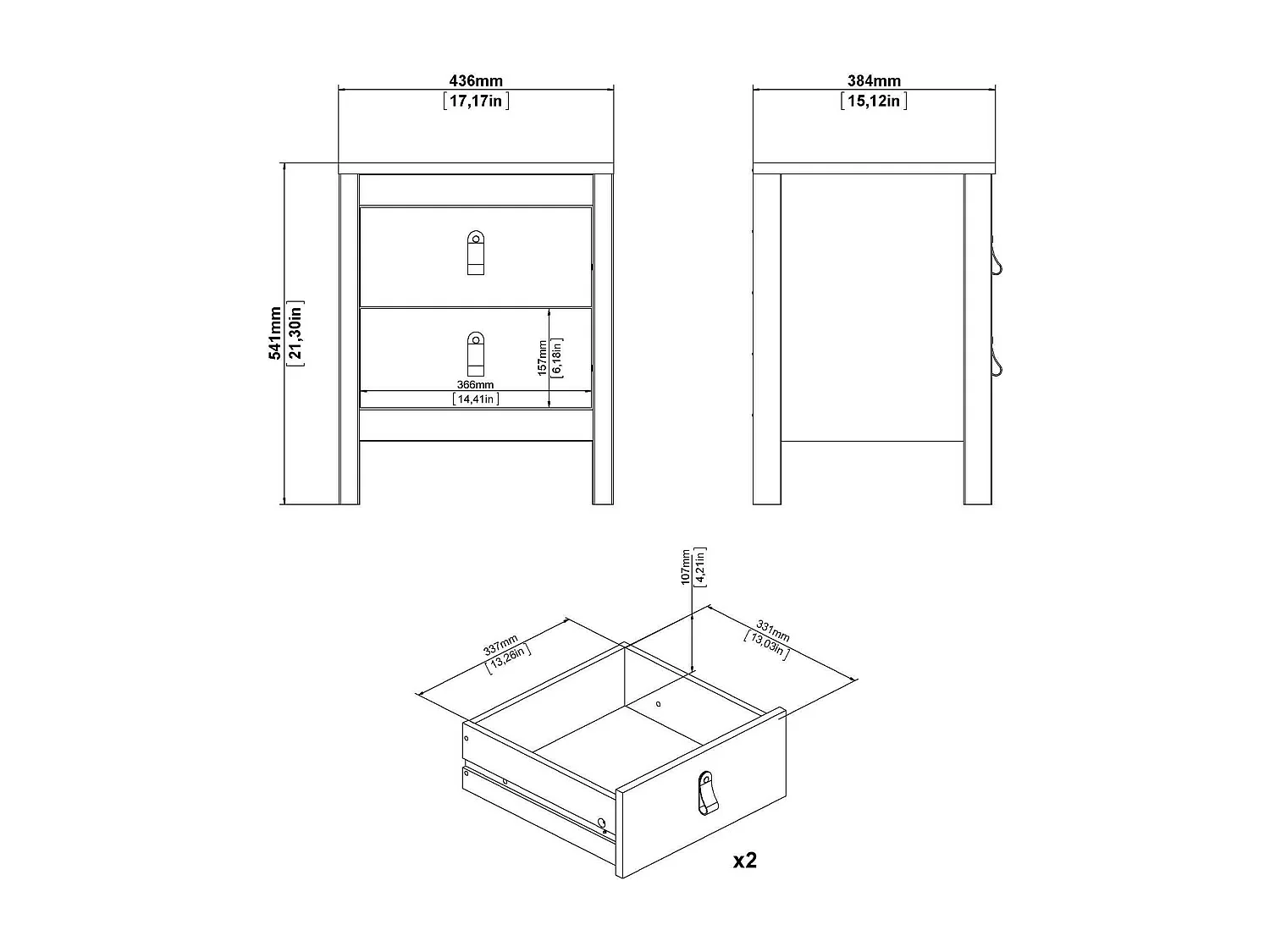 Chevet Drull, Commode basse, Table de nuit, Étagère de chevet, 44x38 h54 cm, Blanc