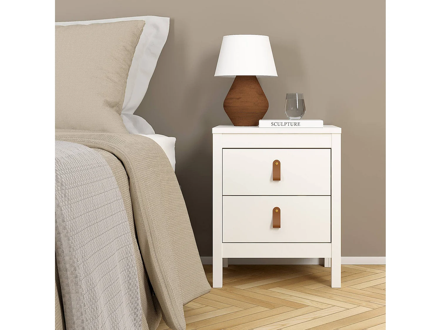 Comodino Fred, 2 Cassetti, 38.4x43.8x54.1h cm Bianco