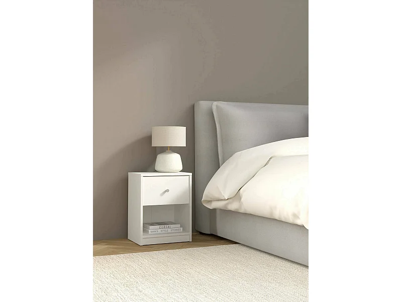 Mesa de cabeceira Kastri, Cómoda baixa, Mesa de cabeceira, Prateleira de cama, 38x30 h48 cm, Branco