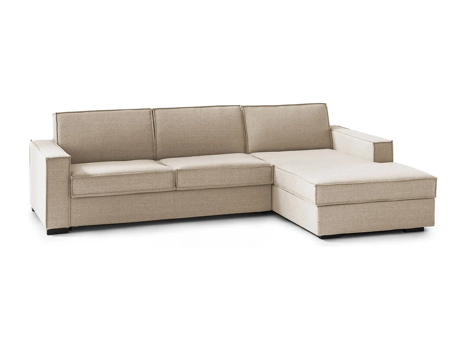 Festes Sofa Dgodea, Ecksofa, 100% Made in Italy, Sofa Wohnzimmer mit, Rechte Containerhalbinsel, mit schmalen Armlehnen, Cm 260x95h90, Beige