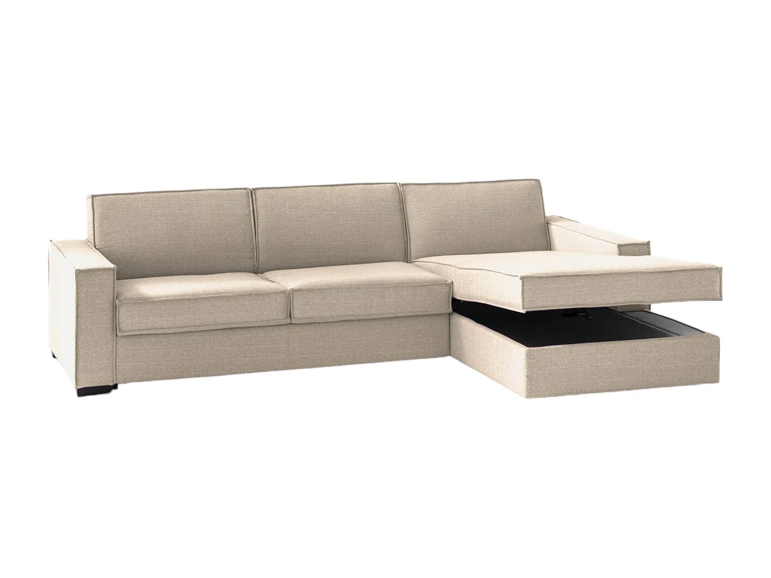 Festes Sofa Dgodea, Ecksofa, 100% Made in Italy, Sofa Wohnzimmer mit, Rechte Containerhalbinsel, mit schmalen Armlehnen, Cm 260x95h90, Beige