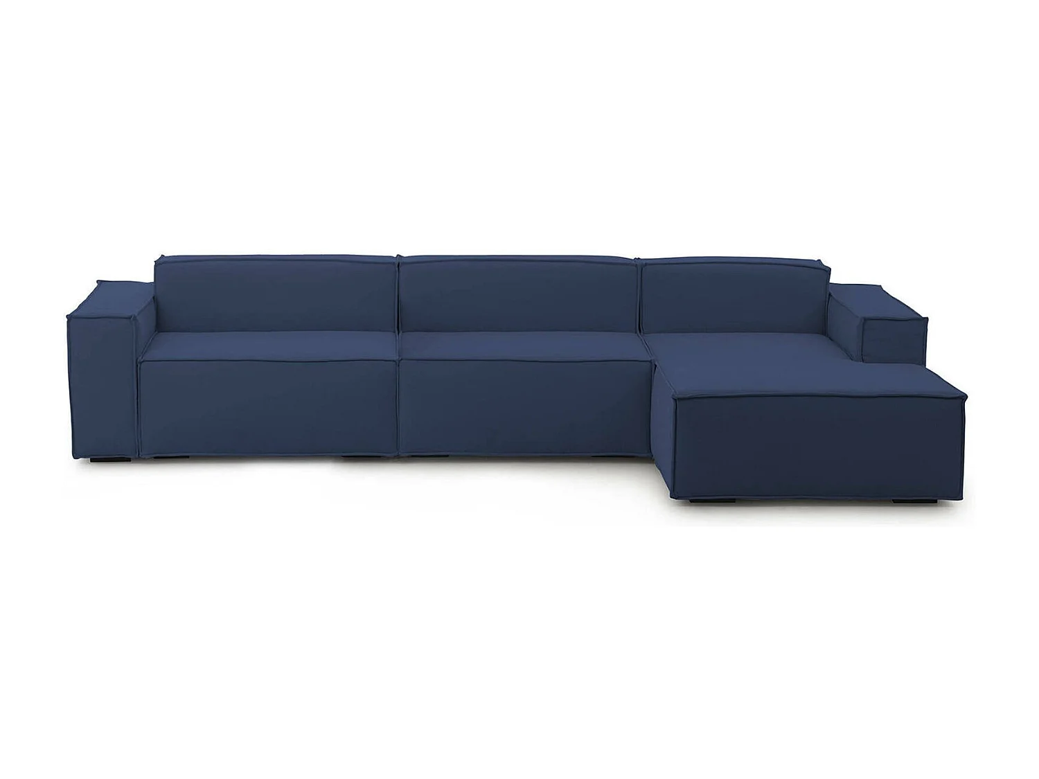 Festes Sofa Raffaella, Modulares 4-Sitzer-Sofa mit rechter Halbinsel, 100% Made in Italy, Modernes Sofa aus Stoff, Cm 340x170h70, Blau