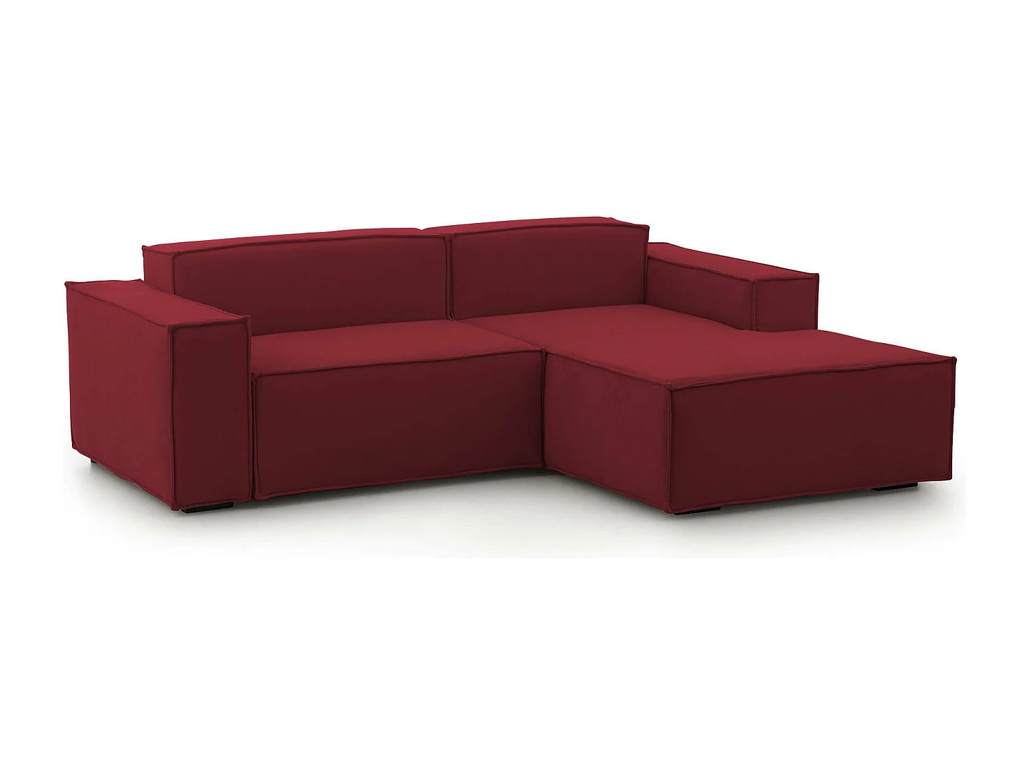 Canapé fixe Dlorenz, canapé modulable 2 places avec péninsule droite, 100% Made in Italy, Canapé moderne en tissu, 220x170h70 cm, Rouge