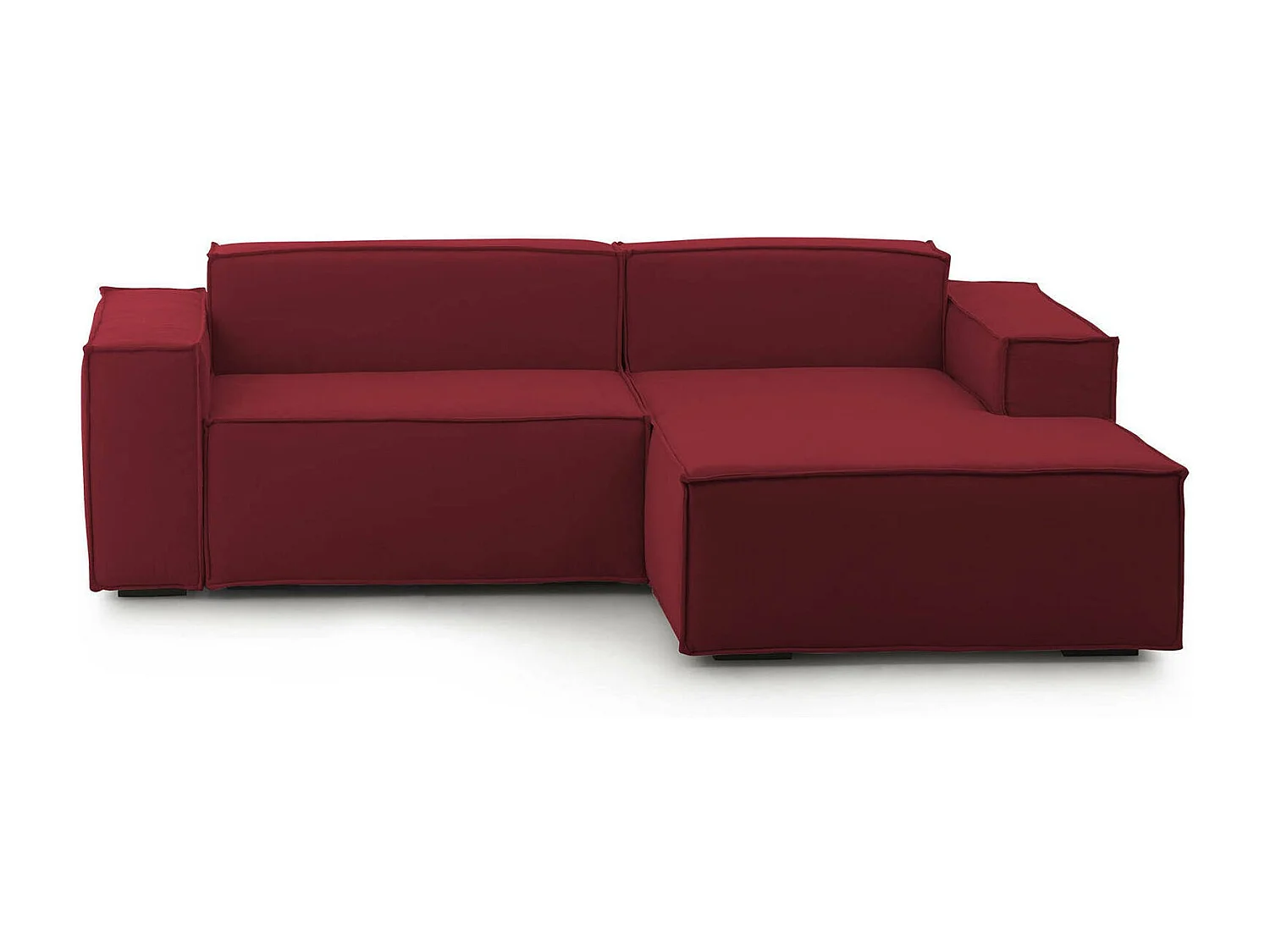 Canapé fixe Dlorenz, canapé modulable 2 places avec péninsule droite, 100% Made in Italy, Canapé moderne en tissu, 220x170h70 cm, Rouge