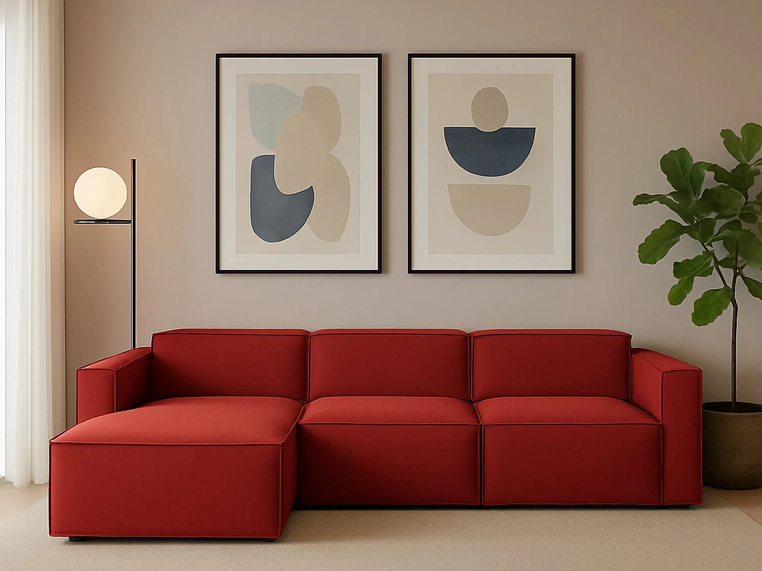 Divano Fisso con Penisola Atrillo, Sfoderabile Made in Italy, 170x340 cm Rosso