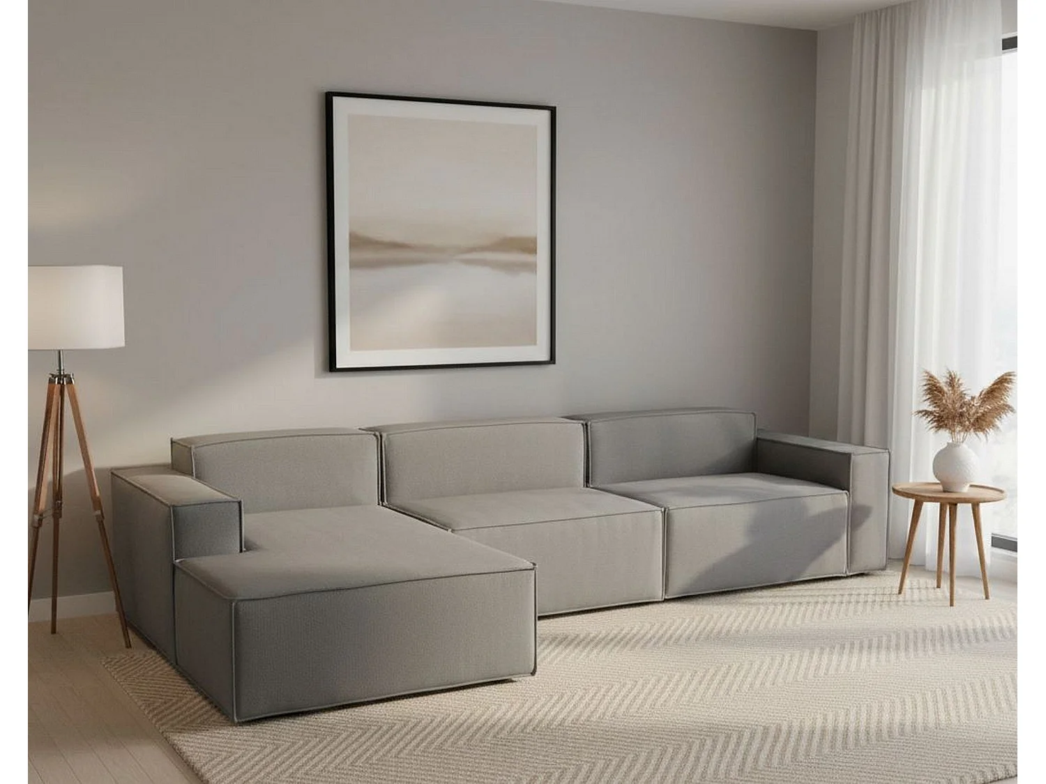 Divano Fisso con Penisola Atrillo, Sfoderabile Made in Italy, 170x340 cm Grigio