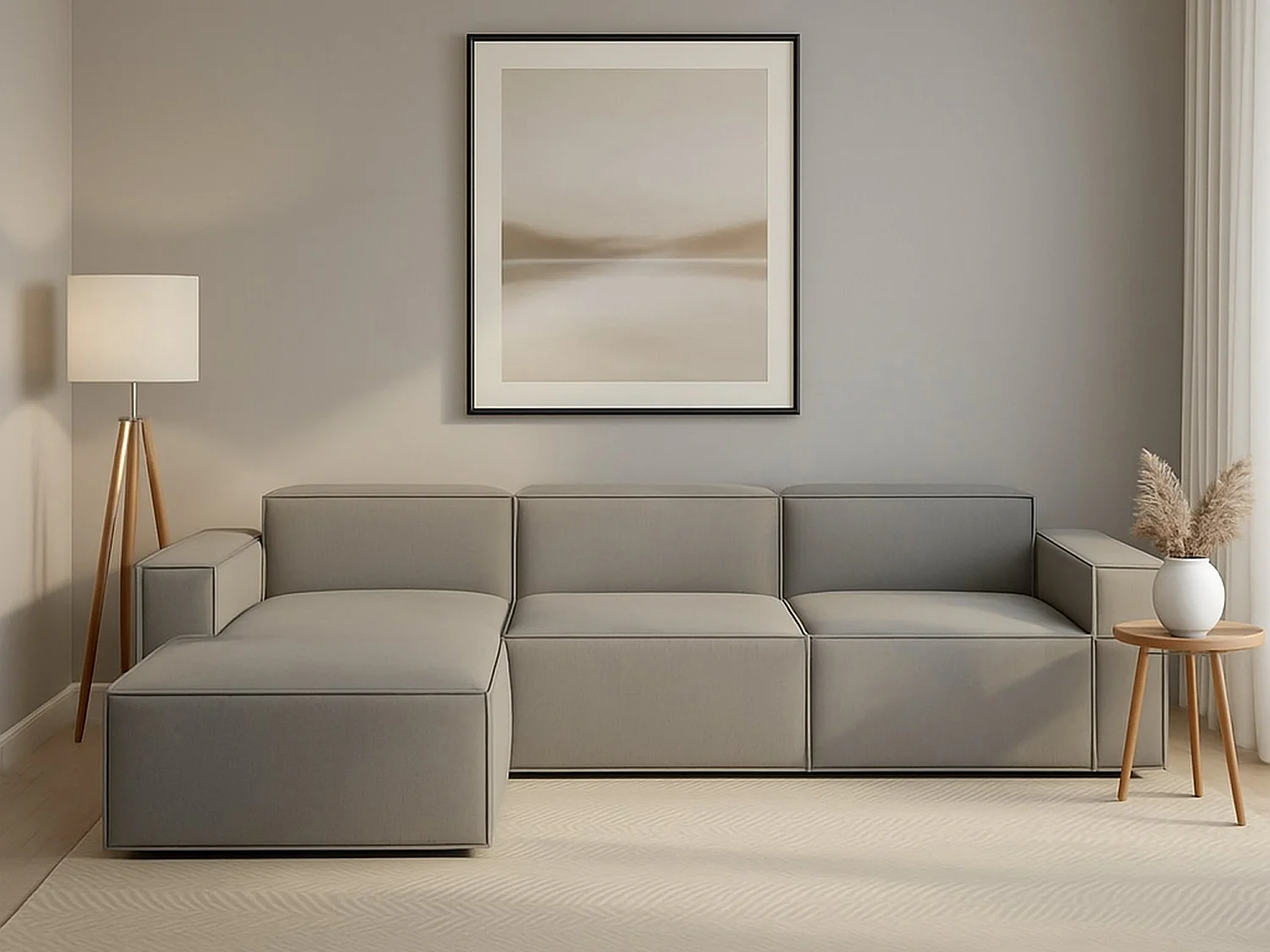 Divano Fisso con Penisola Atrillo, Sfoderabile Made in Italy, 170x340 cm Grigio