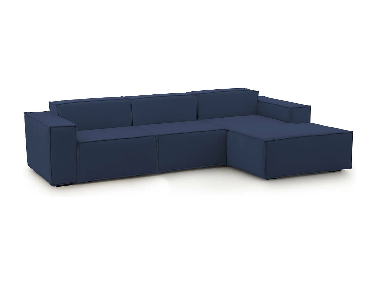 Divano Fisso con Penisola Ananas, Sfoderabile Made in Italy, 170x300 cm blu