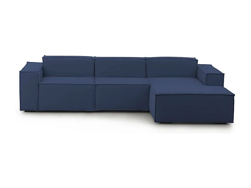 Festes Sofa Ddzek, Modulares 3-Sitzer-Sofa mit rechter Halbinsel, 100% Made in Italy, Modernes Sofa aus Stoff, Cm 300x170h70, Blau