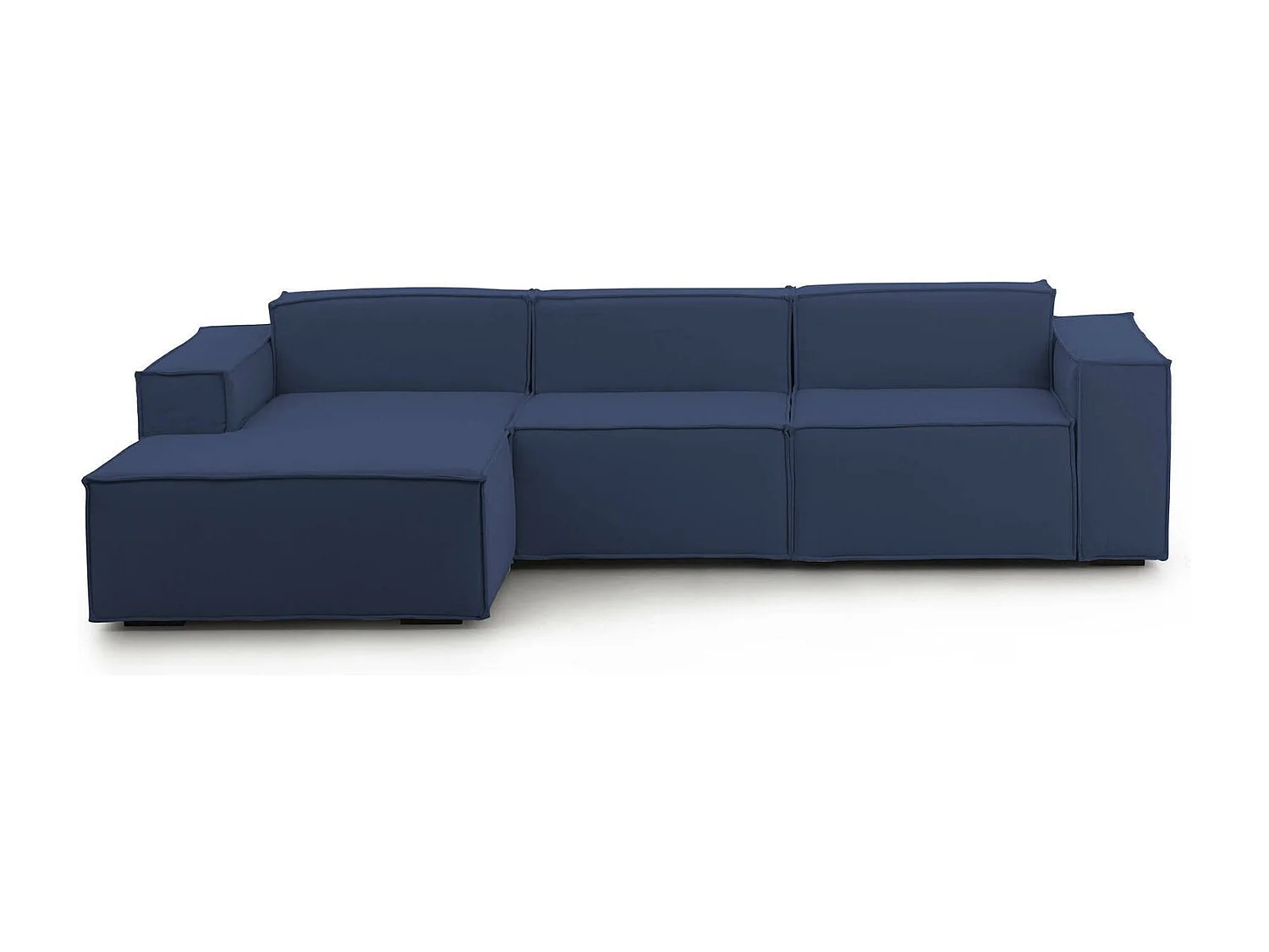 Sofá fijo Dflori, Sofá modular 3 plazas península izquierda, 100% Made in Italy, Sofá moderno en tela, Cm 300x170h70, Azul