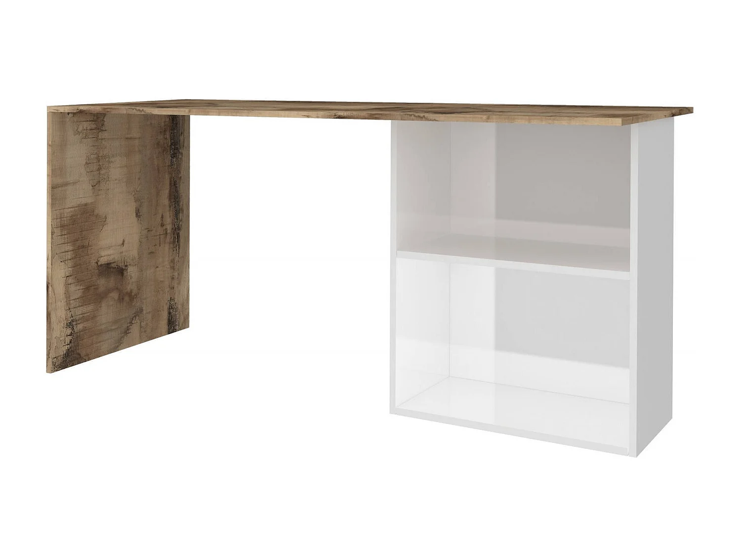 Dmait bureau, Lineair PC-bureau, Multifunctionele kantoortafel, Ruimtebesparend bureau, 100% Made in Italy, 110x50h75 cm, Glanzend wit en esdoorn