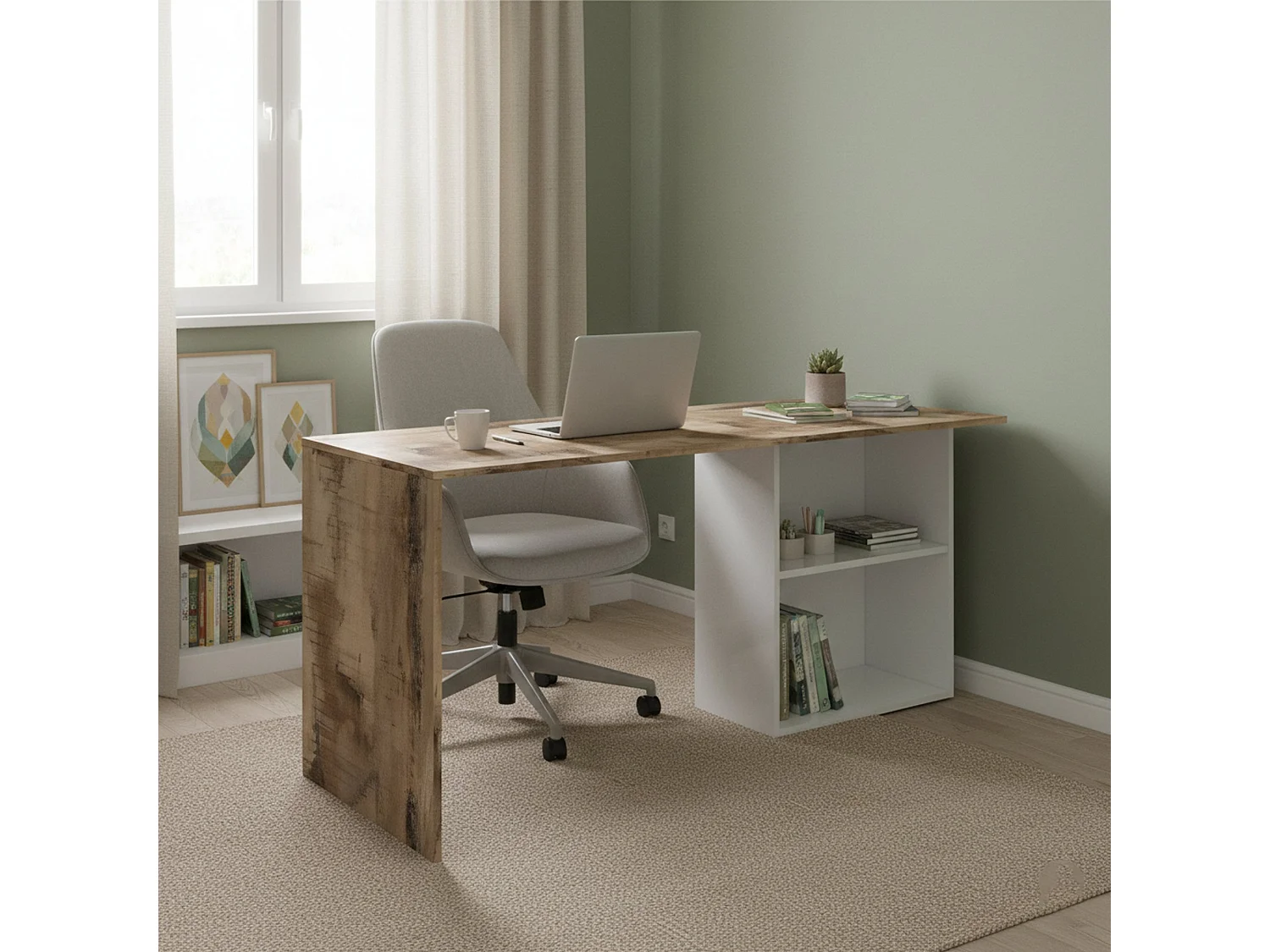 Bureau Dmait, Bureau PC linéaire, Table de bureau polyvalente, Bureau peu encombrant, 100% Made in Italy, 110x50h75 cm, Blanc brillant et érable