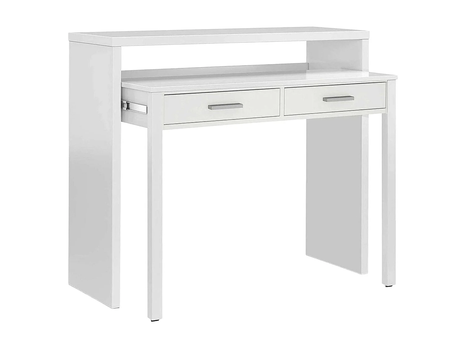 Bureau Damodi, Bureau avec plateau extensible, Bureau PC avec 2 tiroirs, 99x36h88 cm, Blanc
