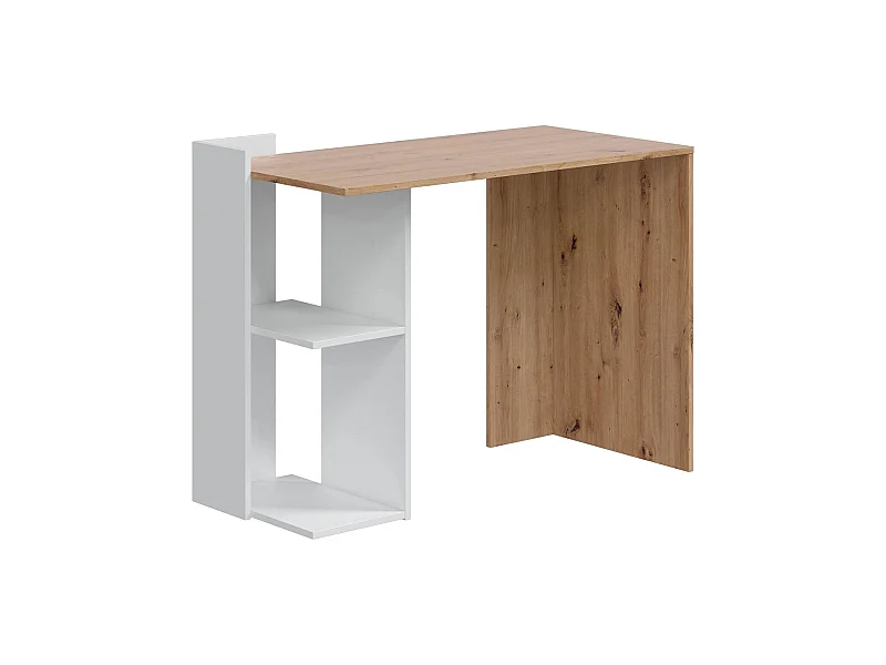 Mesa Dmonti, Mesa multifuncional reversível multiposições, Mesa de estudo ou escritório para PC com prateleira e prateleiras, 100x52h78 cm, Carvalho branco e nodoso