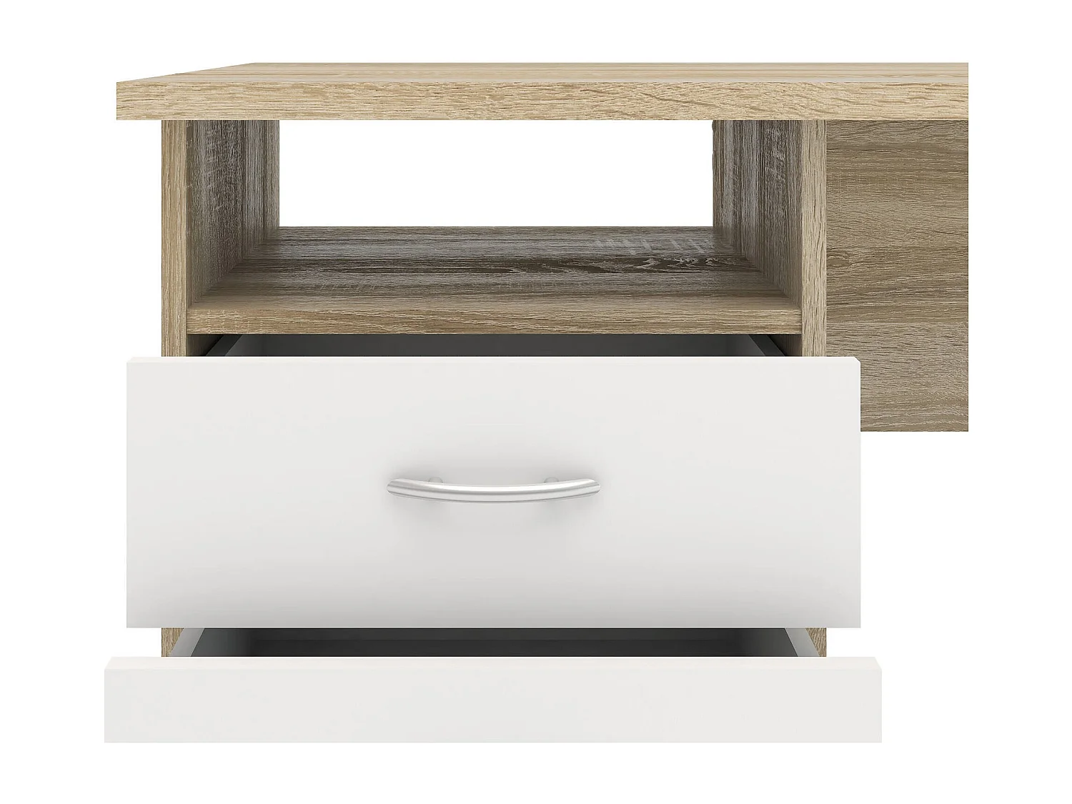 Lineair bureau met drie laden, kleur wit eiken, afmetingen 120 x 72 x 48 cm