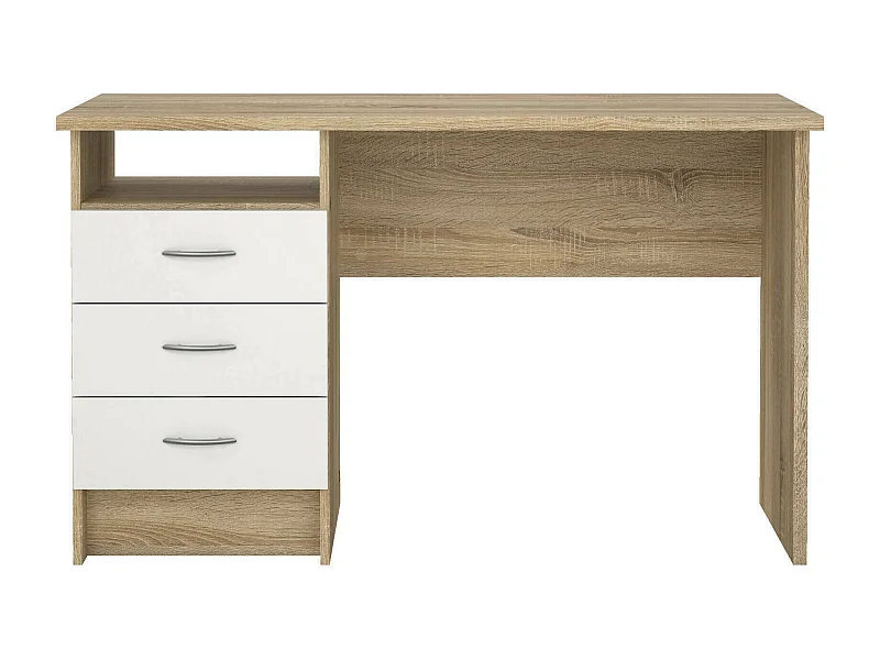 Lineair bureau met drie laden, kleur wit eiken, afmetingen 120 x 72 x 48 cm