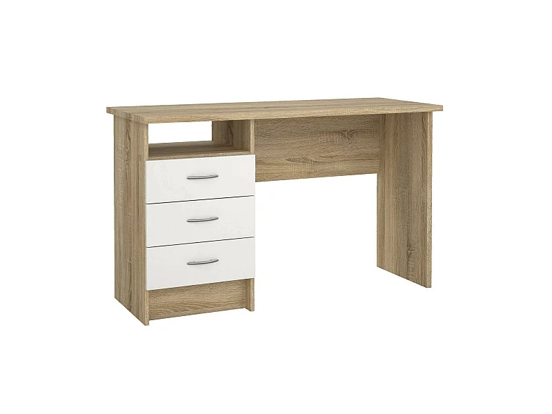 Lineair bureau met drie laden, kleur wit eiken, afmetingen 120 x 72 x 48 cm