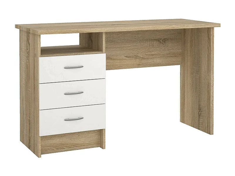 Linearer Schreibtisch mit drei Schubladen, Farbe Eiche weiÃŸ, MaÃŸe 120 x 72 x 48 cm