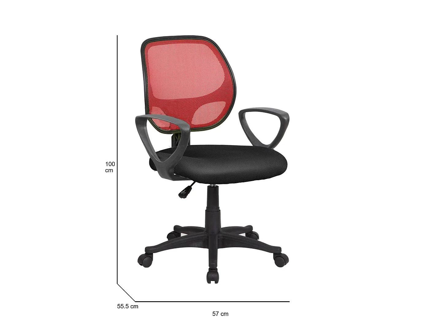 Chaise de bureau Ddjidj, Chaise de travail en maille avec accoudoirs, Siège de bureau ergonomique, 56x57h88/100 cm, Noir et Rouge