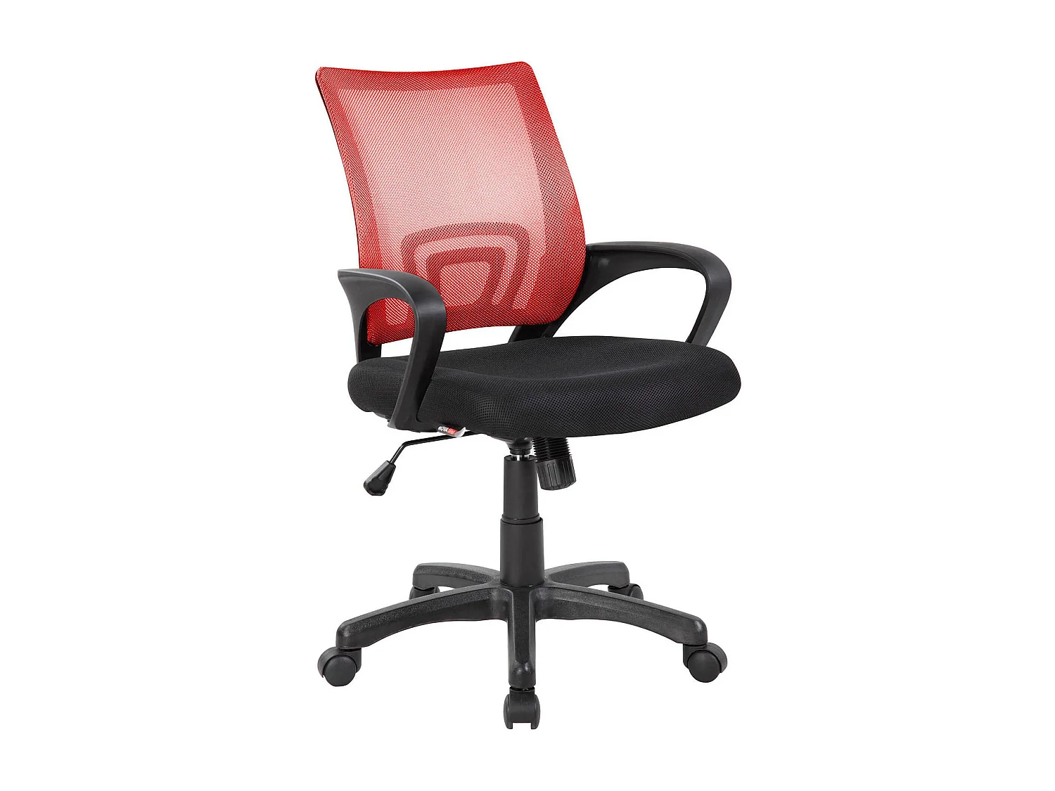Chaise de bureau Lismore, Chaise de travail en maille avec accoudoirs, Siège de bureau ergonomique, 59x54h90/100 cm, Noir et Rouge