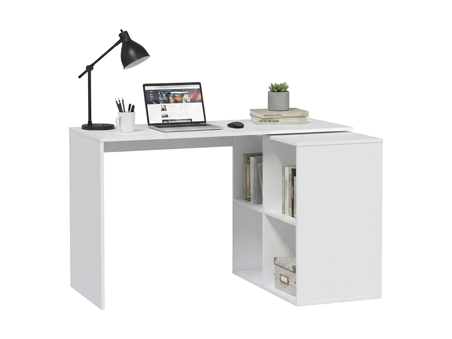 Bureau Dmanci, Bureau d'angle, Table de bureau polyvalente, Bureau multi-positions peu encombrant, 152x49h74 cm, Blanc