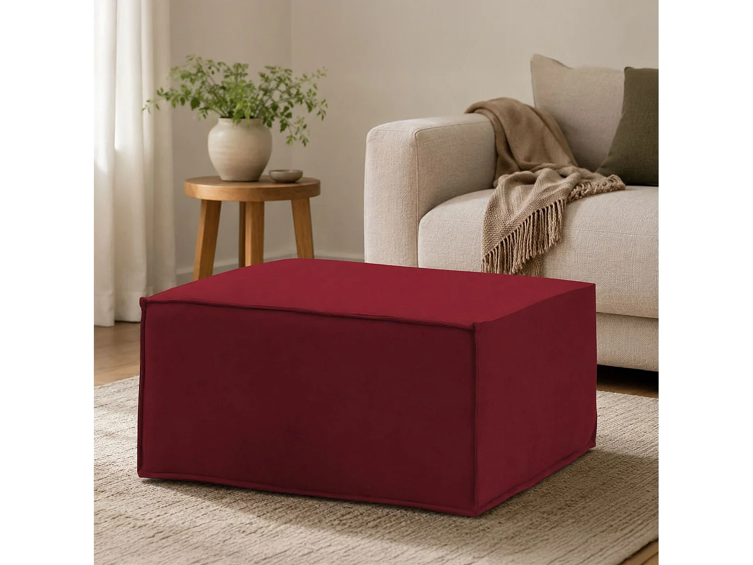 Pouf Barbara, Pouf de salon, Fauteuil relaxant en tissu rembourré, 100% Made in Italy, 80x70h43 cm, Rouge