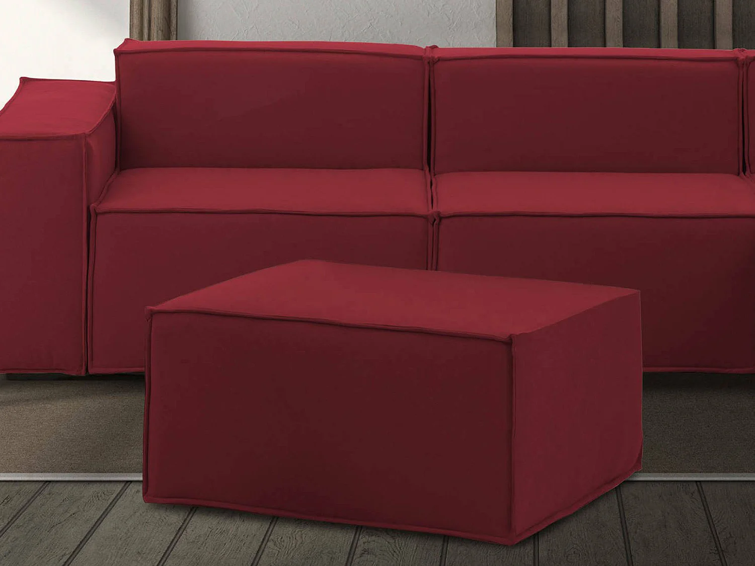 Pouf Barbara, Pouf de salon, Fauteuil relaxant en tissu rembourré, 100% Made in Italy, 80x70h43 cm, Rouge