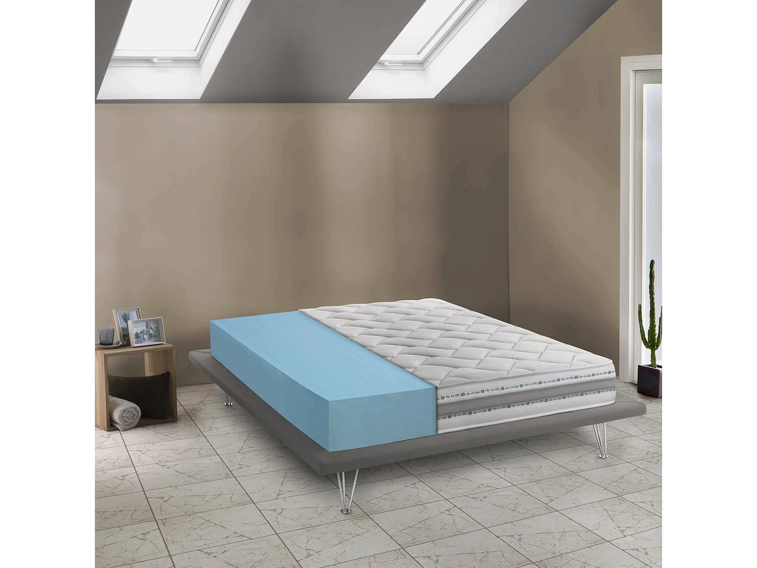 Dfiorio dubbele matras, uitneembaar traagschuim en waterschuimmatras, 100% Made in Italy, anti-mijt en hypoallergeen, 120x190h21 cm