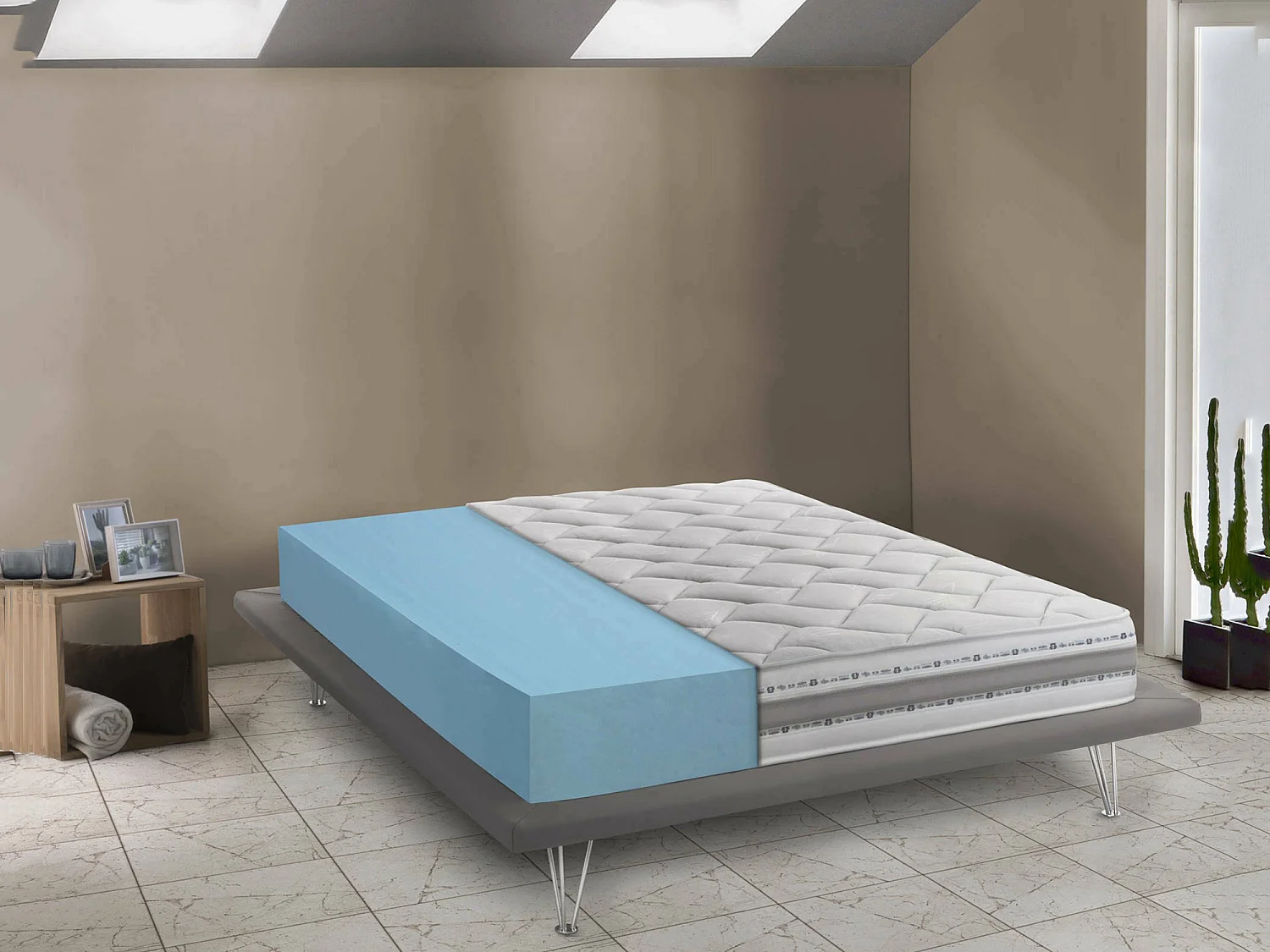 Matelas double Dfiorio, matelas amovible en mousse à mémoire de forme et Waterfoam, 100% Made in Italy, anti-acariens et hypoallergénique, 120x190h21 cm