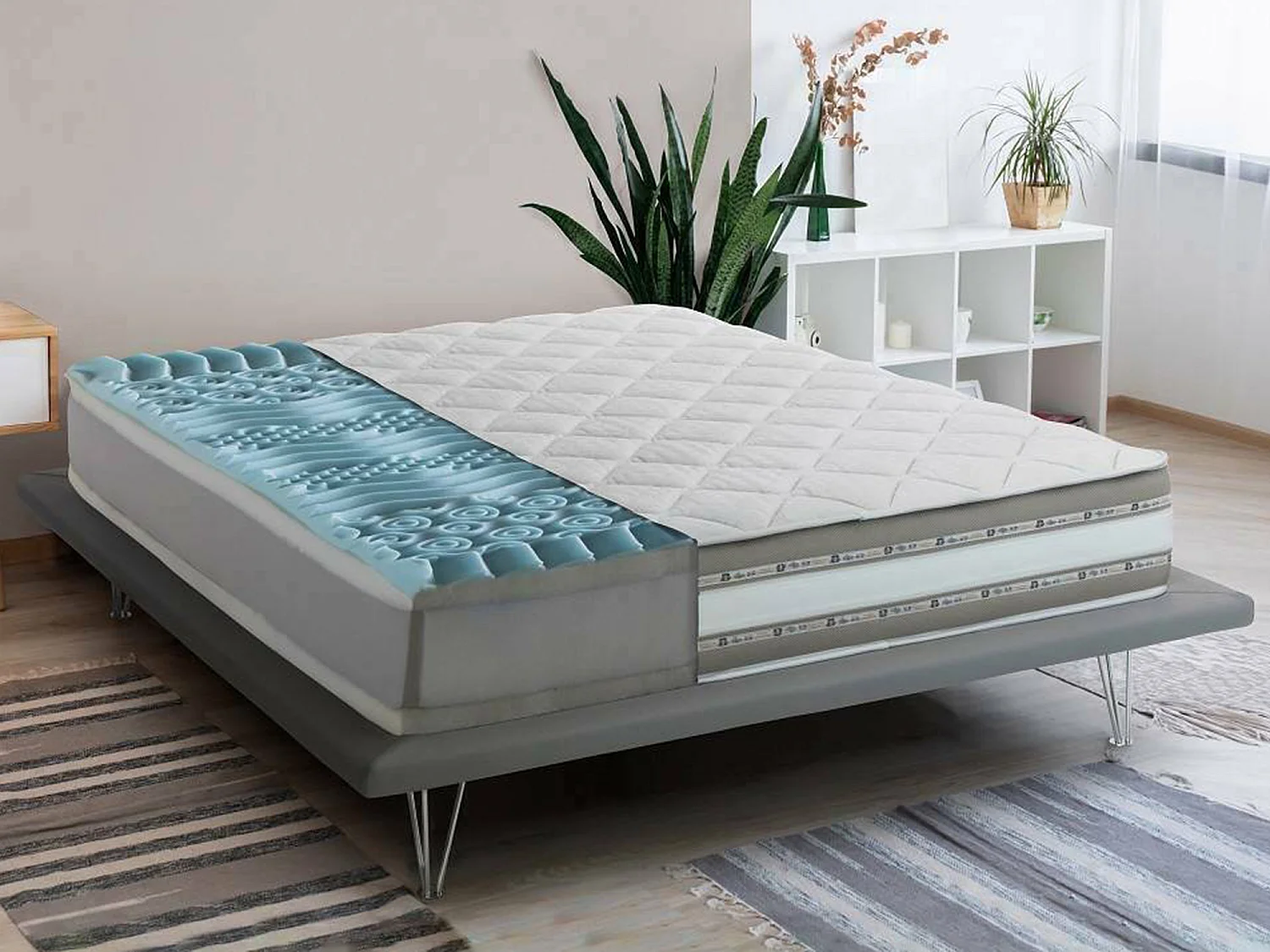 Matelas double Dmirant, matelas en mousse à mémoire de forme et gel avec 9 zones différenciées, 100% Made in Italy, anti-acariens et hypoallergénique, 140x190h27 cm