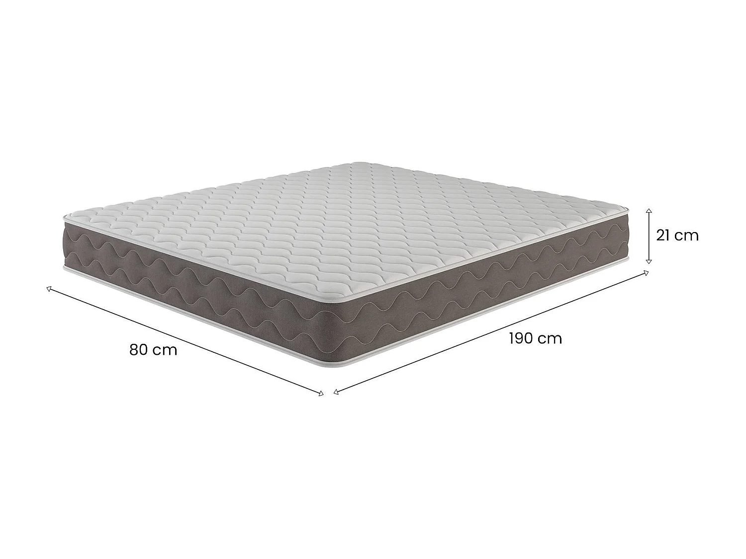 Matelas 1 place Gaggiano, degré de fermeté 6,5/10 fabriqué en Italie, 190x80x21h cm blanc, sommier compatible 80x190 cm, 1 place