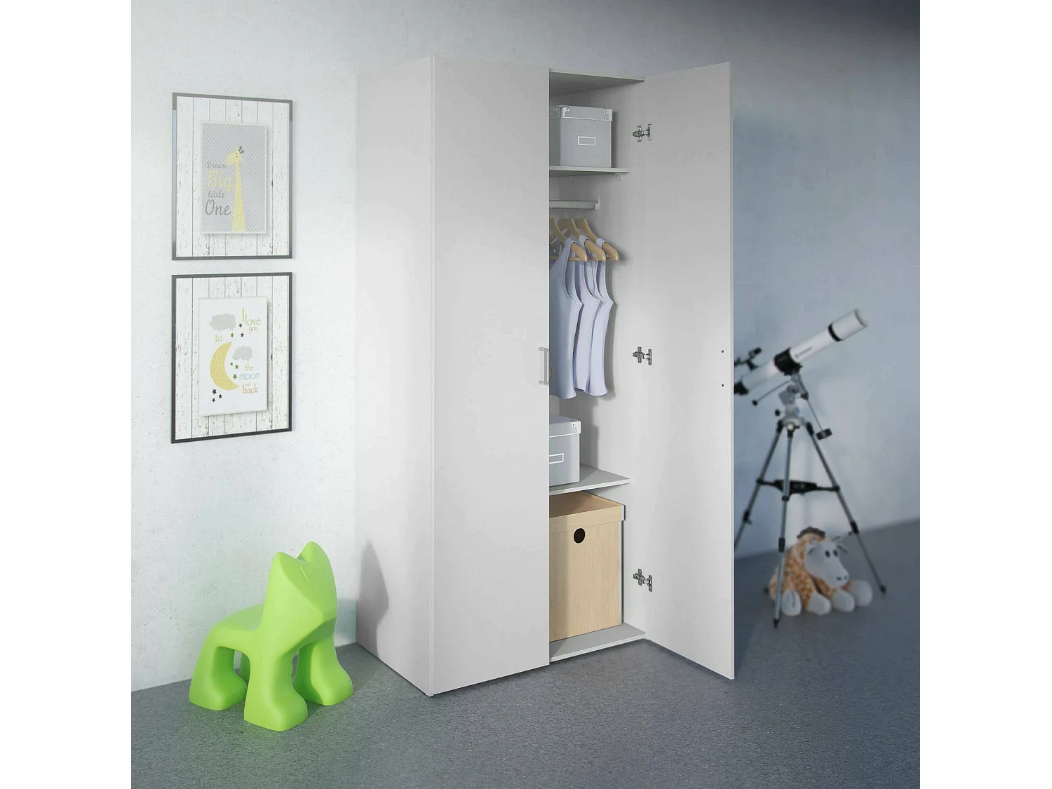 Armário com duas portas de batente com duas prateleiras internas e barra para cabide, cor branco, medidas 77 x 175 x 49 cm