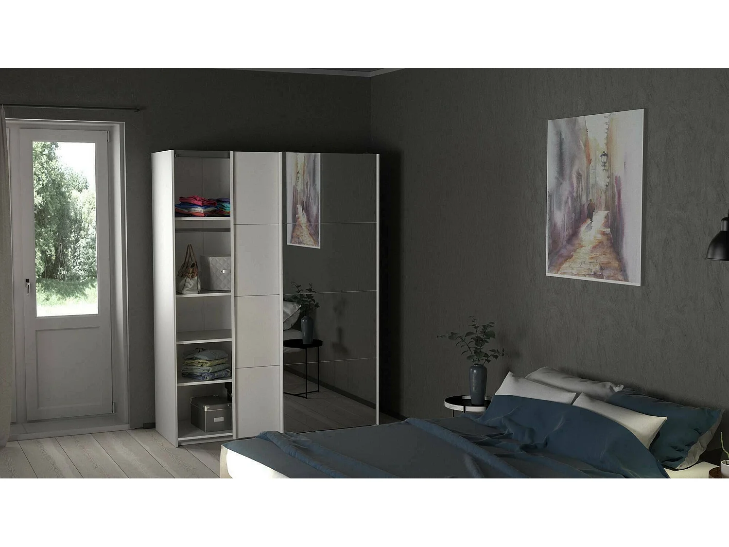 Garde-robe 2 portes Dspur, Meubles de chambre, Penderie de plain-pied, Placard à vêtements, 150x61 h200 cm, Blanc