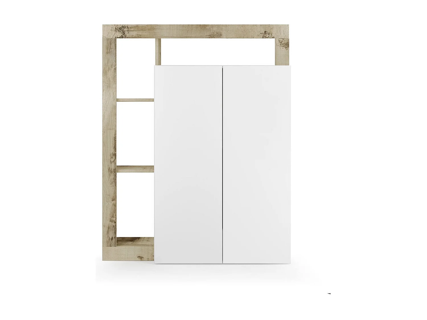 Armoire polyvalente à 2 portes Dbea, Meubles multifonctionnels, Support à chaussures, Made in Italy, 78x35 h116 cm, Blanc brillant et Chêne clair
