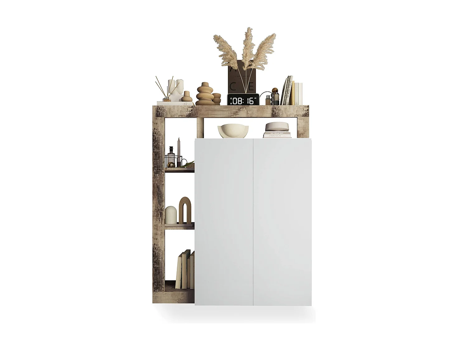 Armoire polyvalente à 2 portes Dbea, Meubles multifonctionnels, Support à chaussures, Made in Italy, 78x35 h116 cm, Blanc brillant et Chêne clair